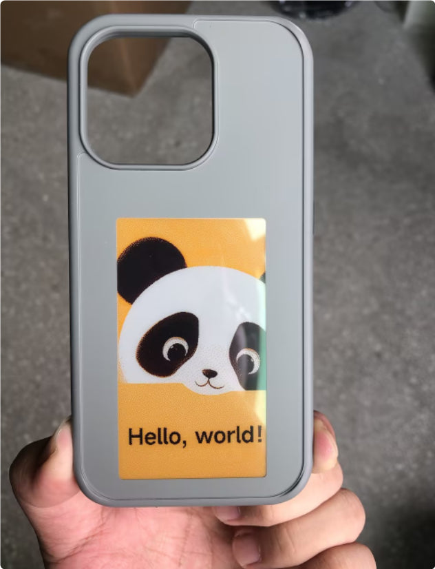 NFC E-Ink hoesje voor iPhone, detailopname van het scherm